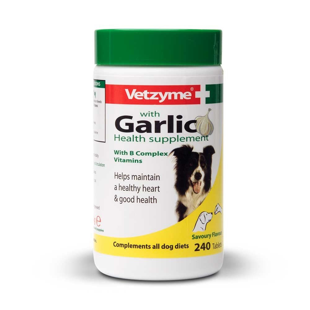 Vetzyme Garlic Health Supplement Tablets For Dogs, Healthy Heart, Vitality For Dogs, 240 Tablets