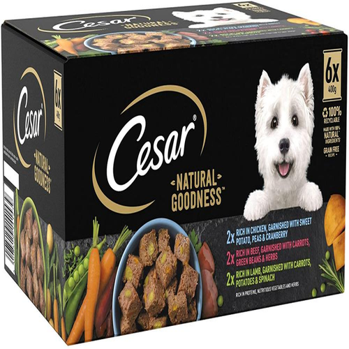 Cesar Natural Goodness Tins Mixed Selection In Loaf Dog Wet Food  6 x 400g