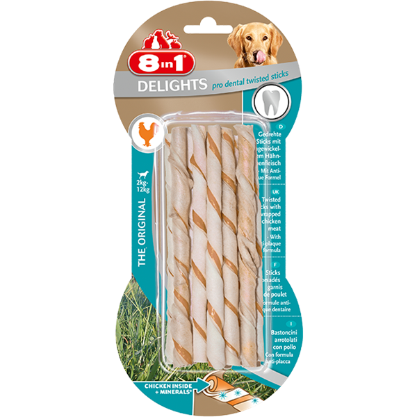 8In1 Delights Dog Treats Twist Dental Sticks, 10 Sticks